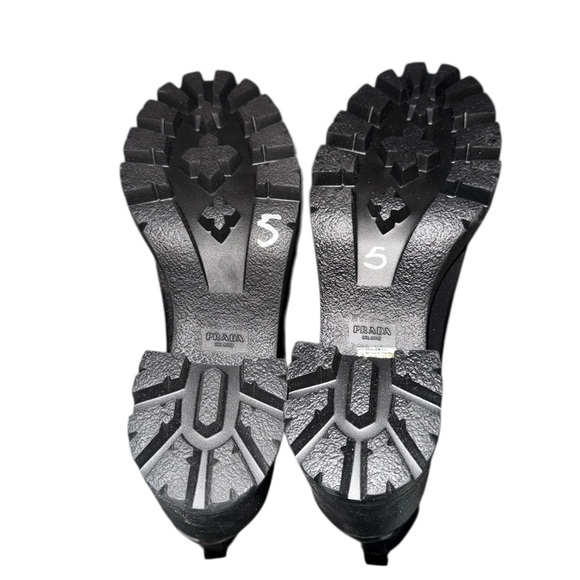 Prada Black Nylon And Leather Cap Toe Ankle Boots EU 41 -US 11 - Picture 8 of 10